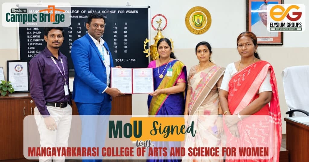 Mangayarkarasi College MoU with CampusBridge signed by Dr. Uma Baskar and Mr. Veerabaskaran K