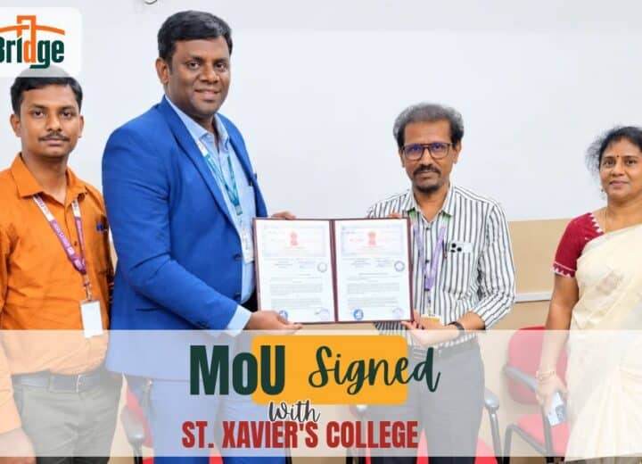 St. Xavier's College MoU with CampusBridge signed by Dr. S. Chidambaranathan and Mr. Veerabaskaran K