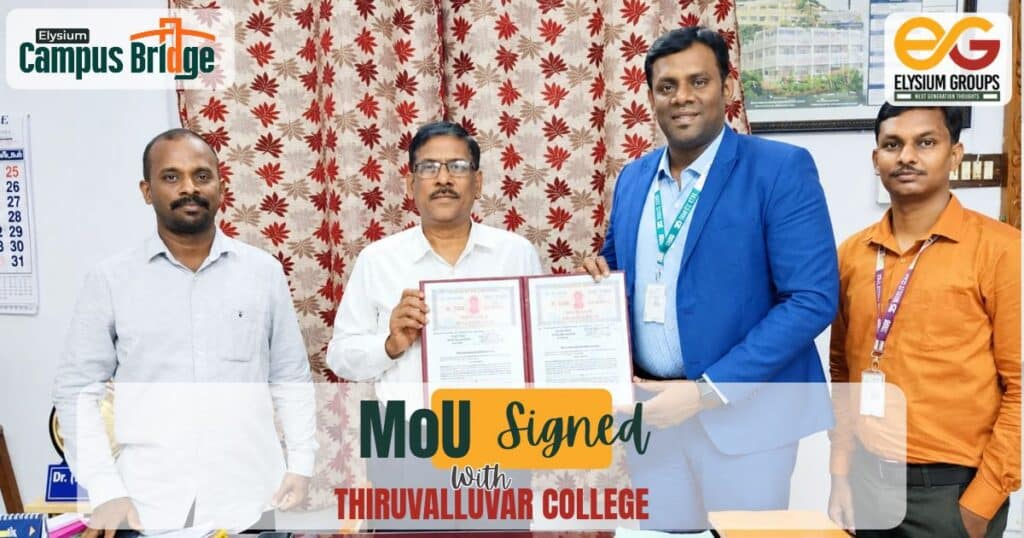 Thiruvalluvar College MoU with CampusBridge signed by Dr. Major L. Ravisankar and Mr. Veerabaskaran K