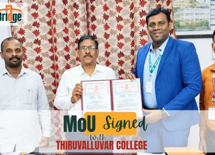 Thiruvalluvar College MoU with CampusBridge signed by Dr. Major L. Ravisankar and Mr. Veerabaskaran K